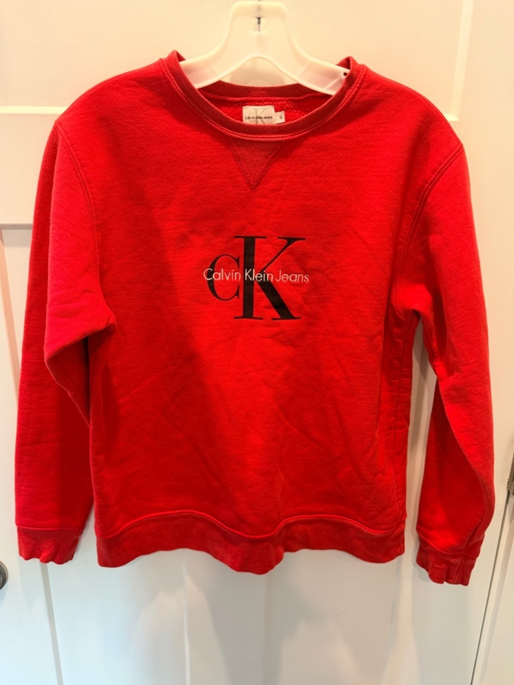 Calvin Klein Jeans CK Logo Sweatshirt Small Red Crewneck Graphic Pullover